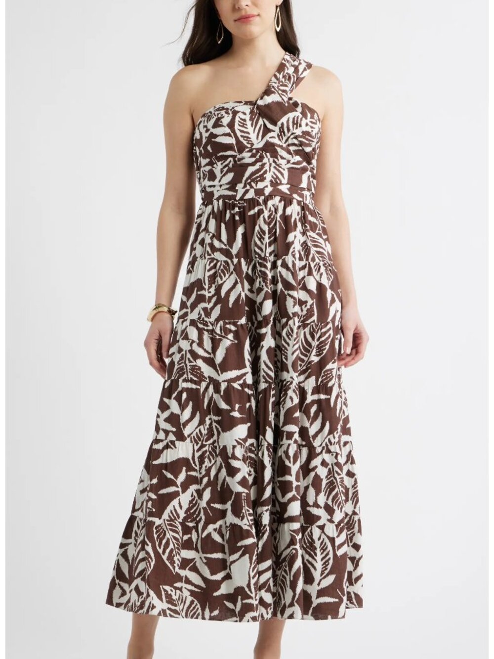 Nordstrom Chelsea29 Brown and White One-Shoulder Floral Maxi Dress Size M